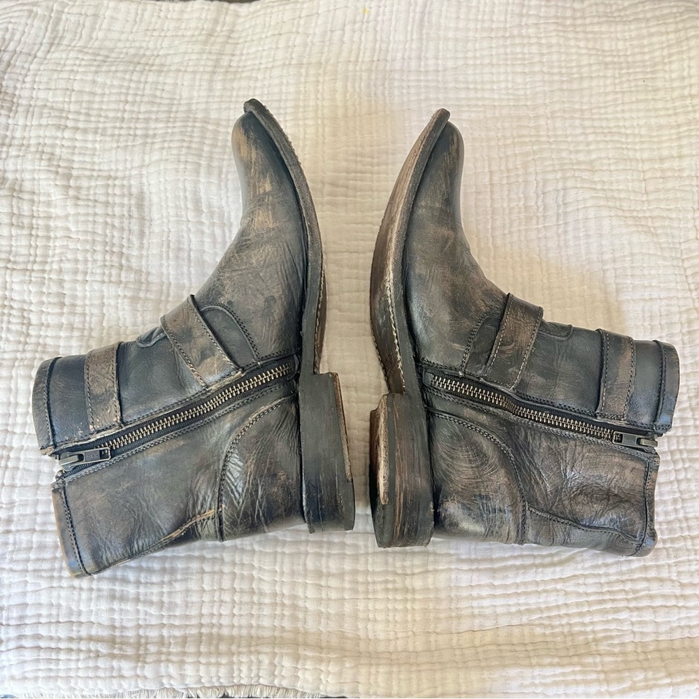 Bed Stu | Burnished Brown Double Buckle Harness Moto Boots Booties - Picture 5 of 10